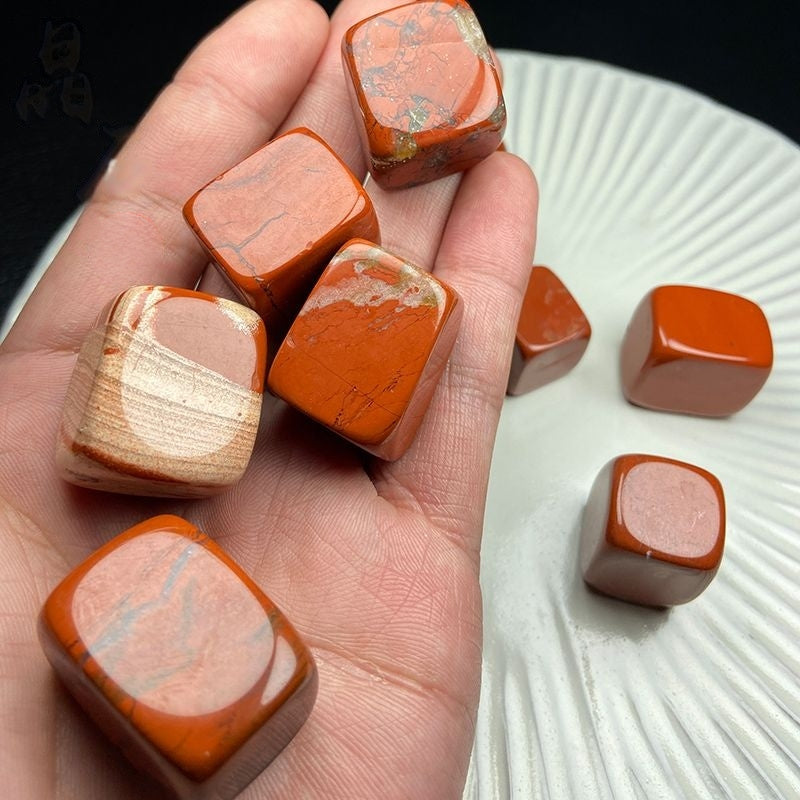 Natural Polished Large Grain Red Jasper Tumbled Stone Cube -Eternal Brazilian Gemstone Collection
