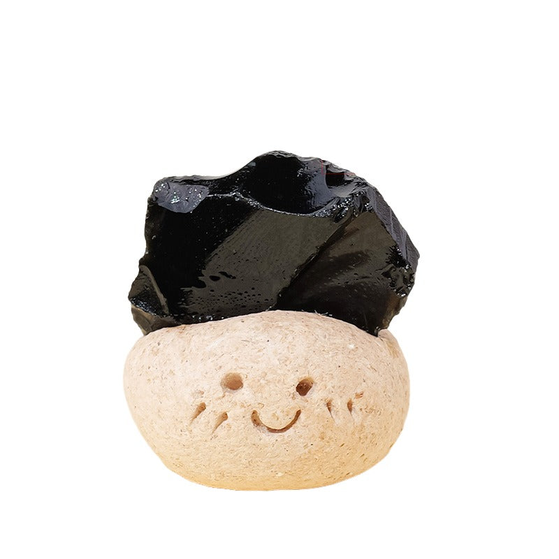 Natural Black Obsidian Smile Dwarf Ornament-Eternal Brazilian Gemstone Collection