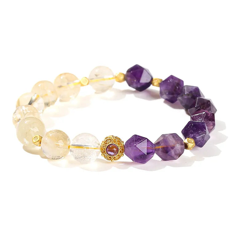 Natural Amethyst and Clear Quartz Bracelet- Exquisite Jewelry, Healing the Soul