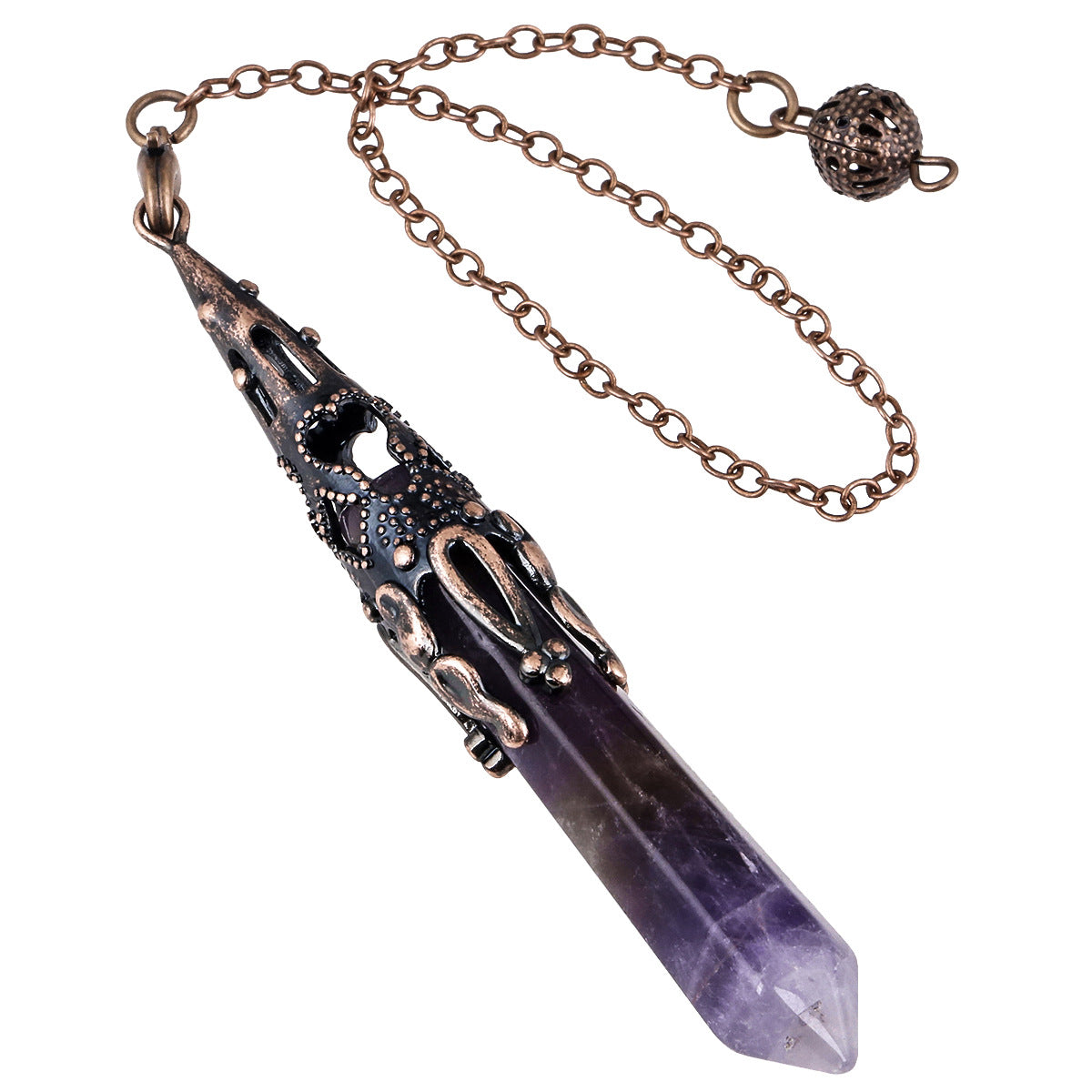 Natural Amethyst Pendulum Hexagonal Pillar Pendant with Copper Color Bead Chain-Exquisite Jewelry, Healing the Soul