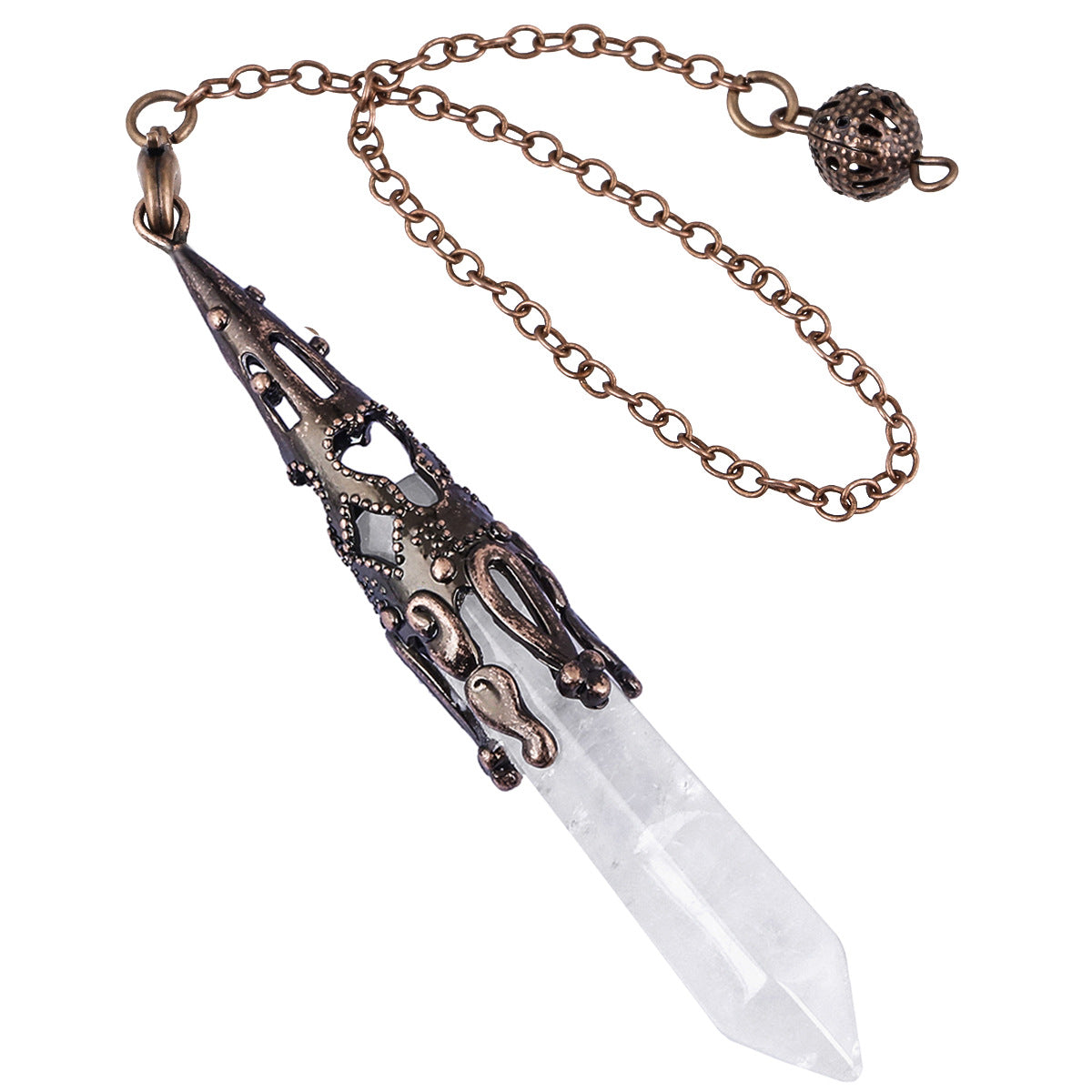 Natural Clean Quartz Pendulum Hexagonal Pillar Pendant with Copper Color Bead Chain-Exquisite Jewelry, Healing the Soul(复制)