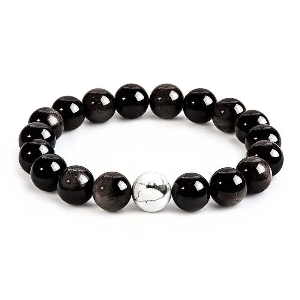Natural White Howlite and Black Obsidian Bracelet- Exquisite Jewelry, Healing the Soul