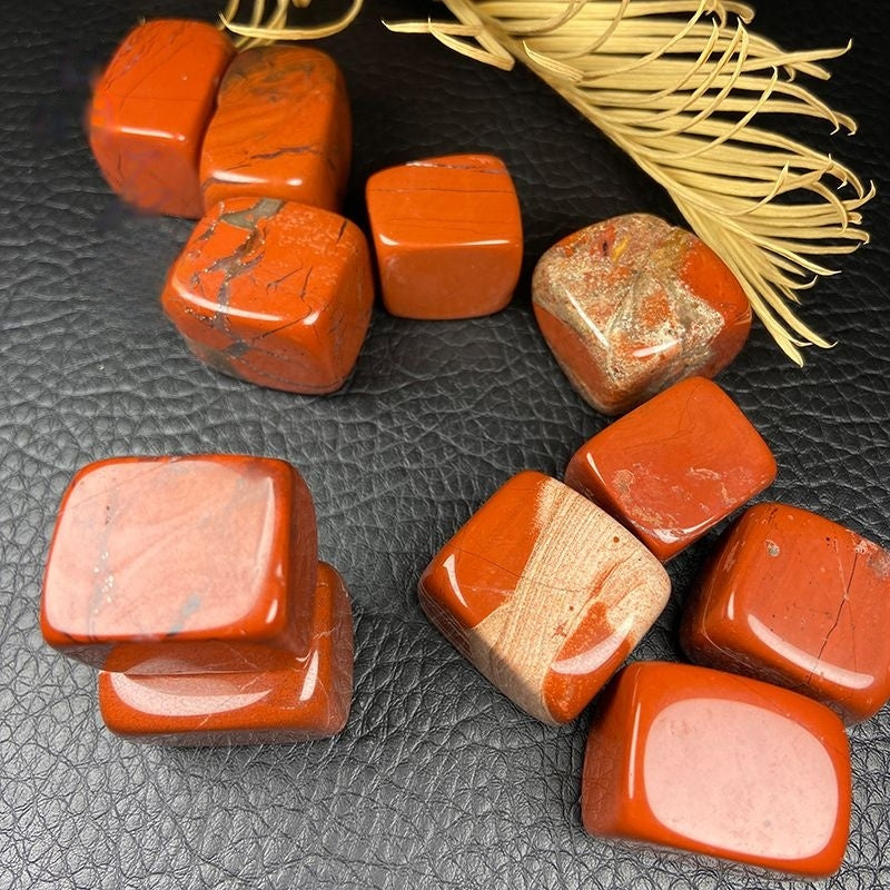 Natural Polished Large Grain Red Jasper Tumbled Stone Cube -Eternal Brazilian Gemstone Collection