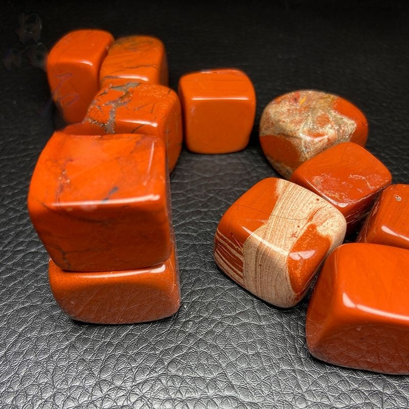 Natural Polished Large Grain Red Jasper Tumbled Stone Cube -Eternal Brazilian Gemstone Collection