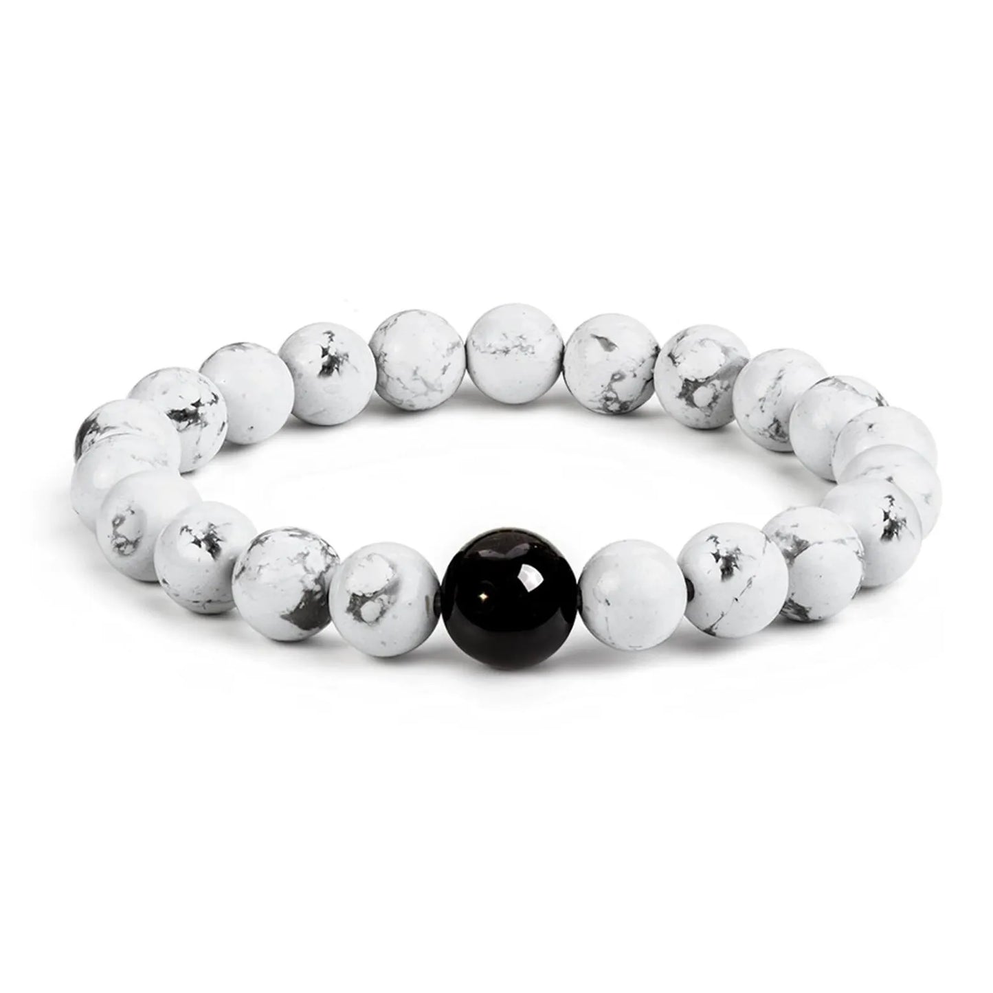 Natural White Howlite and Black Obsidian Bracelet- Exquisite Jewelry, Healing the Soul