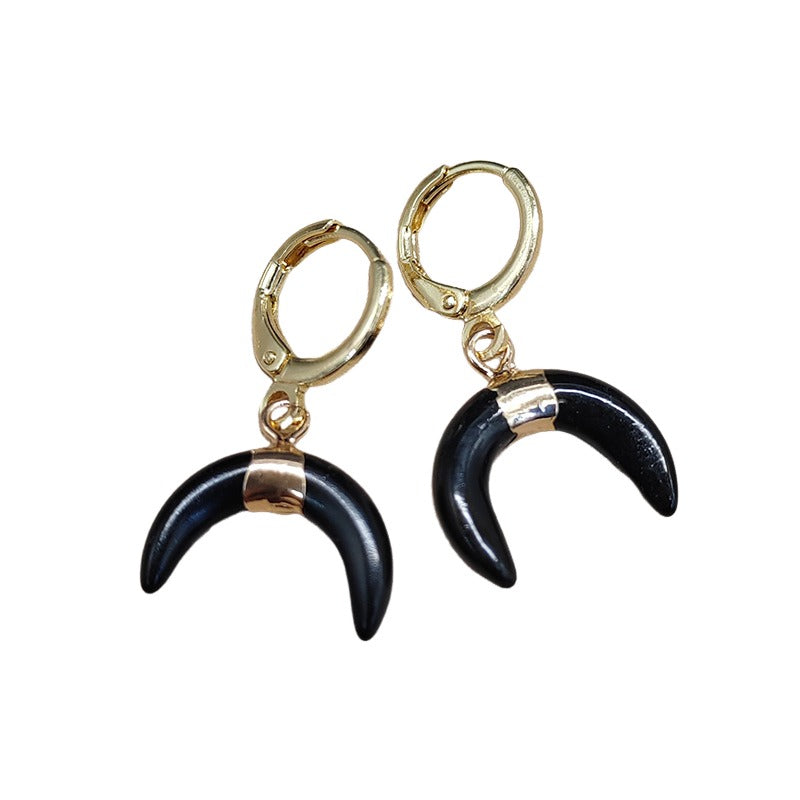 Natural Black Obsidian Moon Earrings- Exquisite Jewelry, Healing the Soul