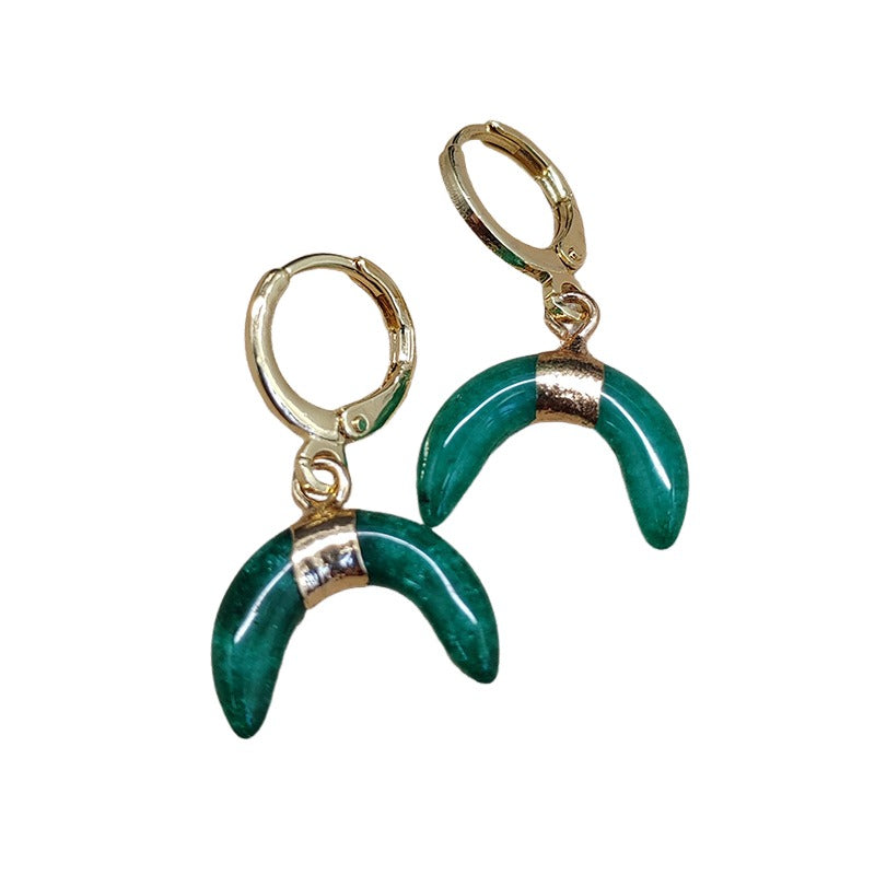 Natural Malachite Moon Earrings- Exquisite Jewelry, Healing the Soul