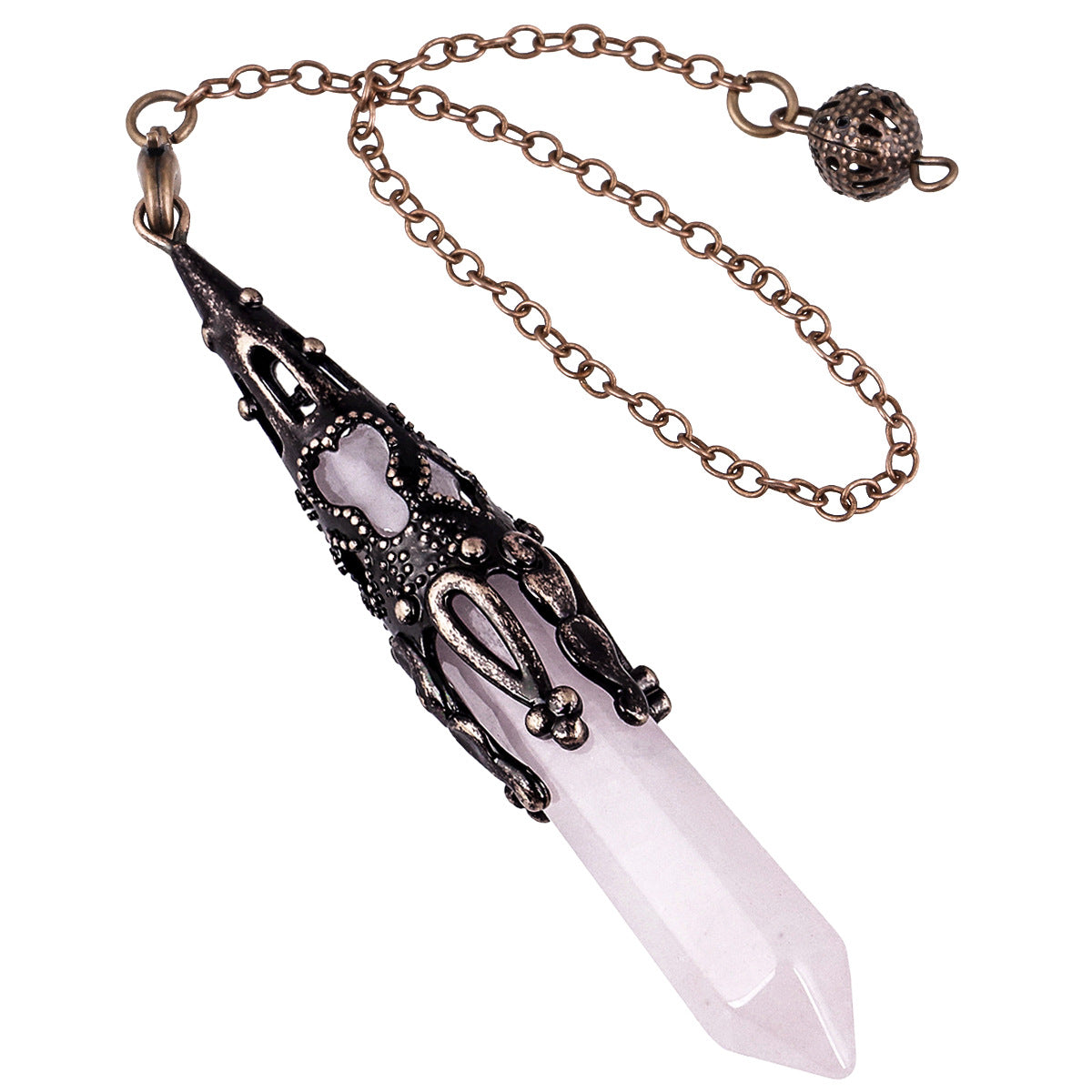 Natural Rose Quartz Pendulum Hexagonal Pillar Pendant with Copper Color Bead Chain-Exquisite Jewelry, Healing the Soul