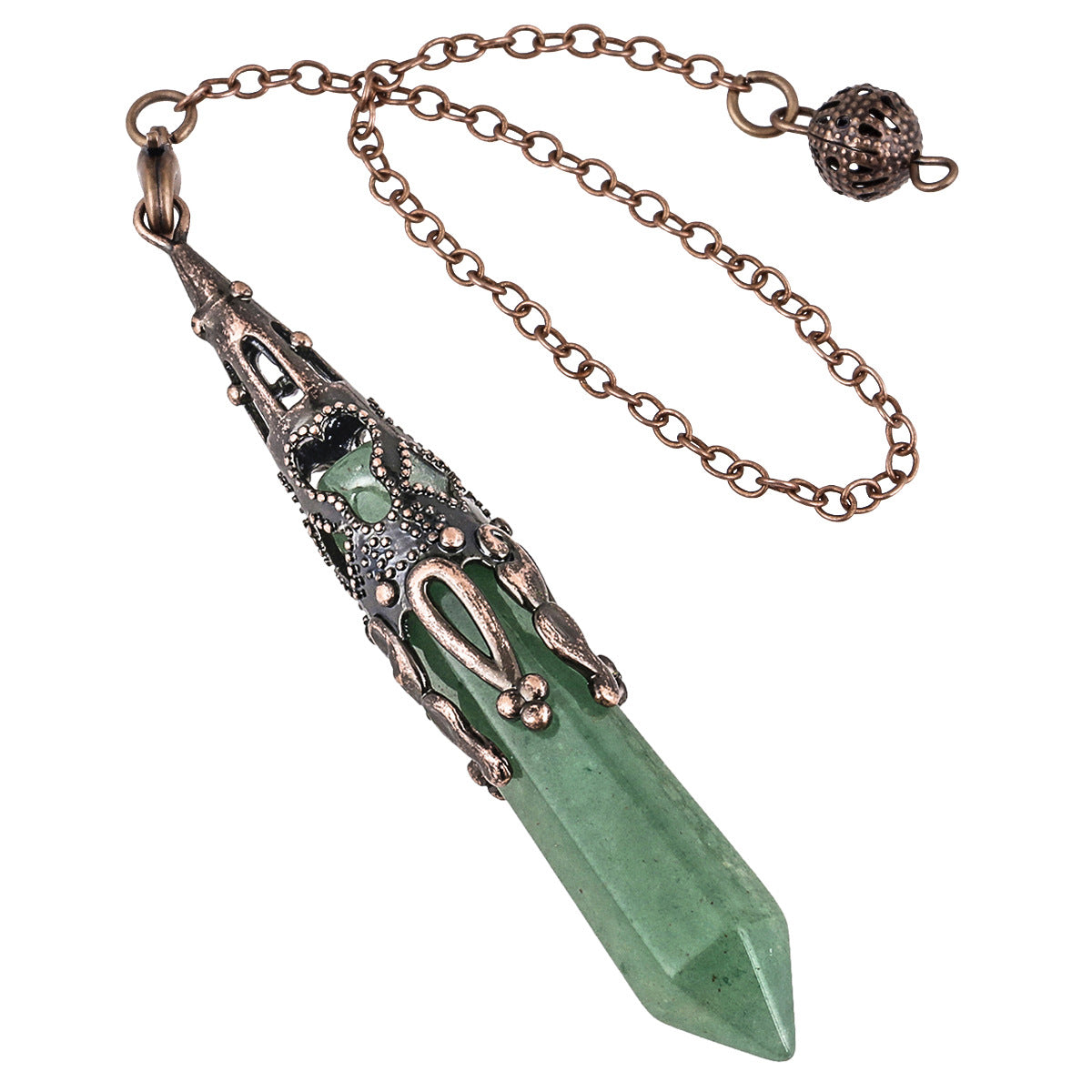 Natural Green Jade Pendulum Hexagonal Pillar Pendant with Copper Color Bead Chain-Exquisite Jewelry, Healing the Soul