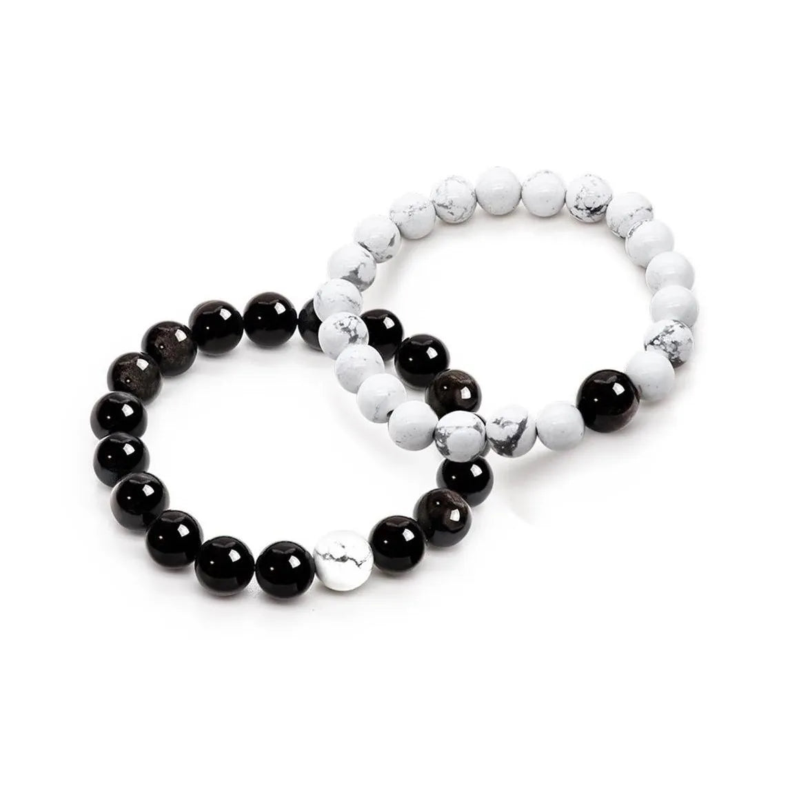 Natural White Howlite and Black Obsidian Bracelet- Exquisite Jewelry, Healing the Soul