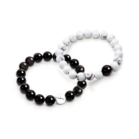 Natural White Howlite and Black Obsidian Bracelet- Exquisite Jewelry, Healing the Soul